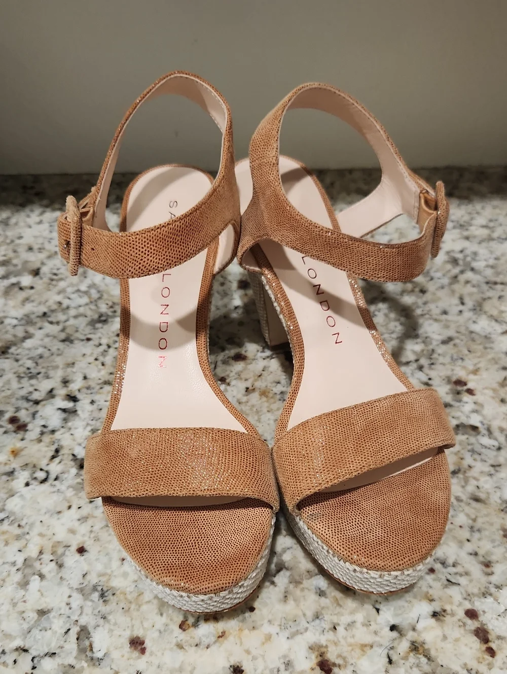 Sascha London Tan Suede Platform Ankle-Strap Heels